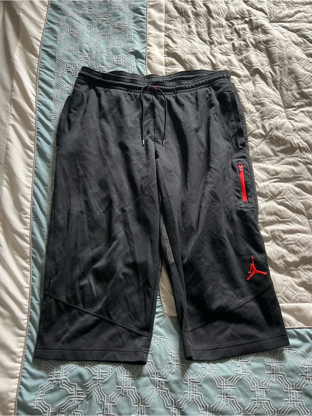 Jordan Men's Black 3/4 Athletic Shorts with Infrared Red Accents